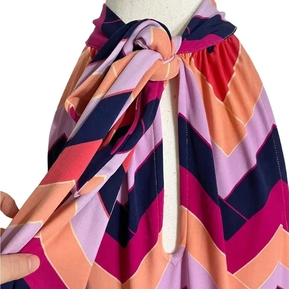 Trina Turk Colorful Geometric Pattern Sleeveless High Neck Craving Midi Dress - Picture 5 of 16